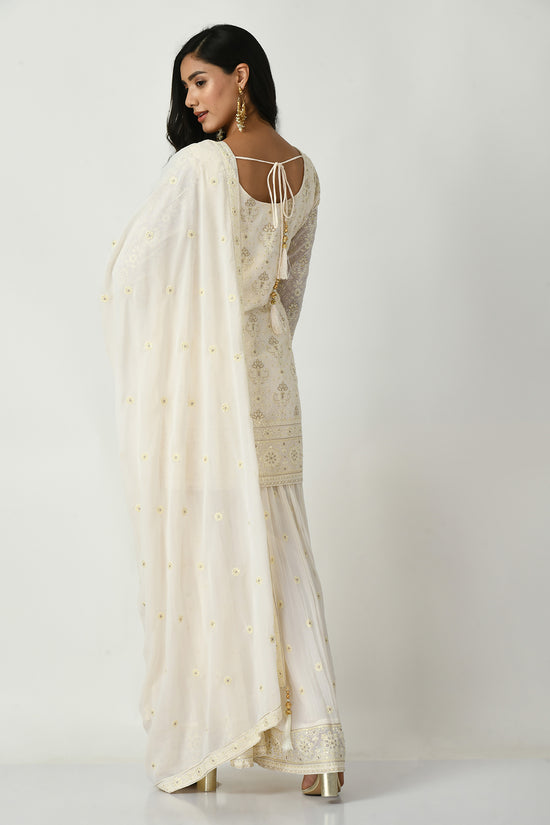 Cream Embroidered Kurta 3 Pcs Set