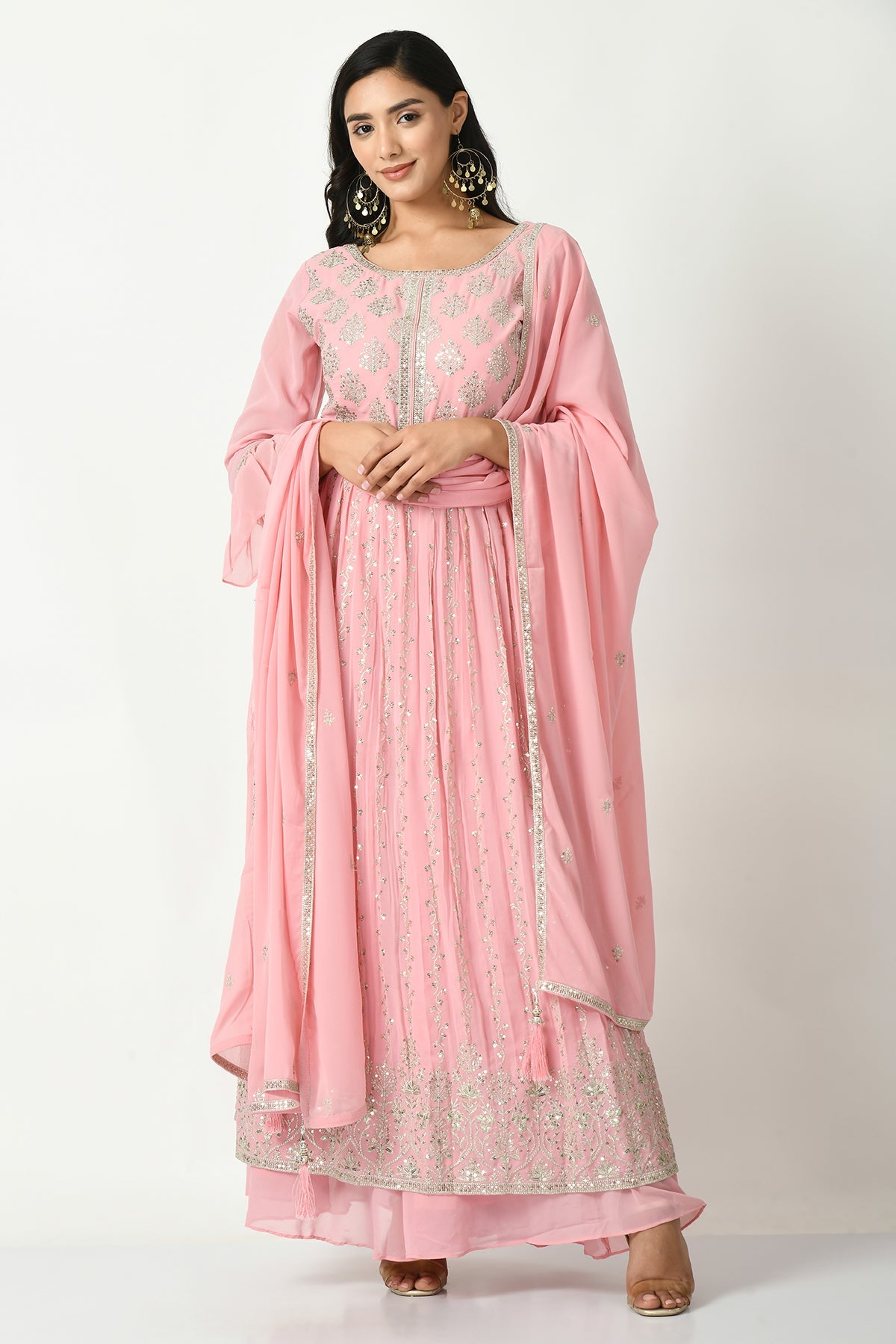 Pink Embroidered Kurta 3 Pcs Set