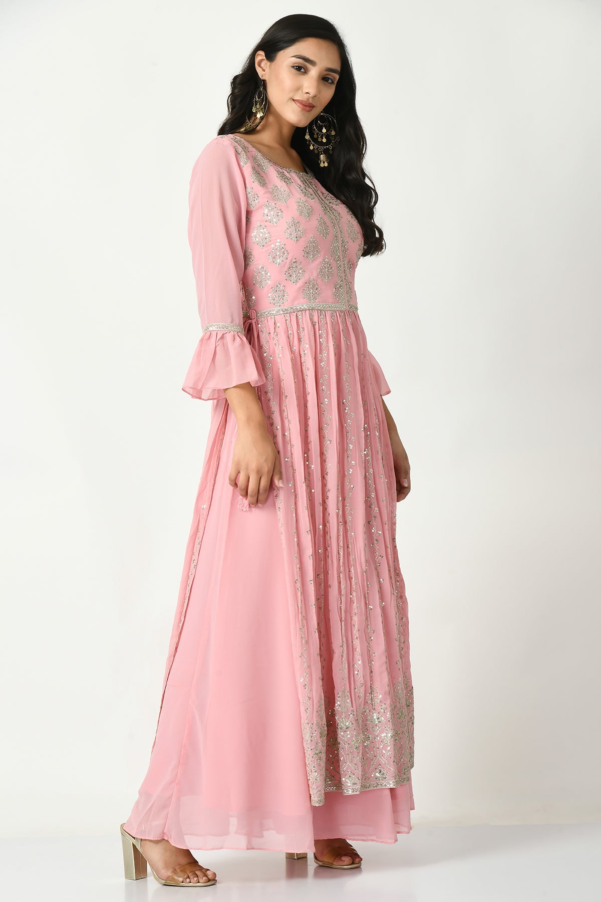 Pink Embroidered Kurta 3 Pcs Set