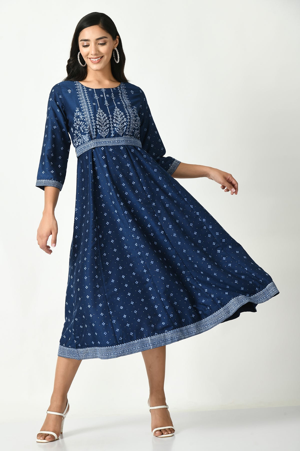 Blue Printed Embellished Kurta