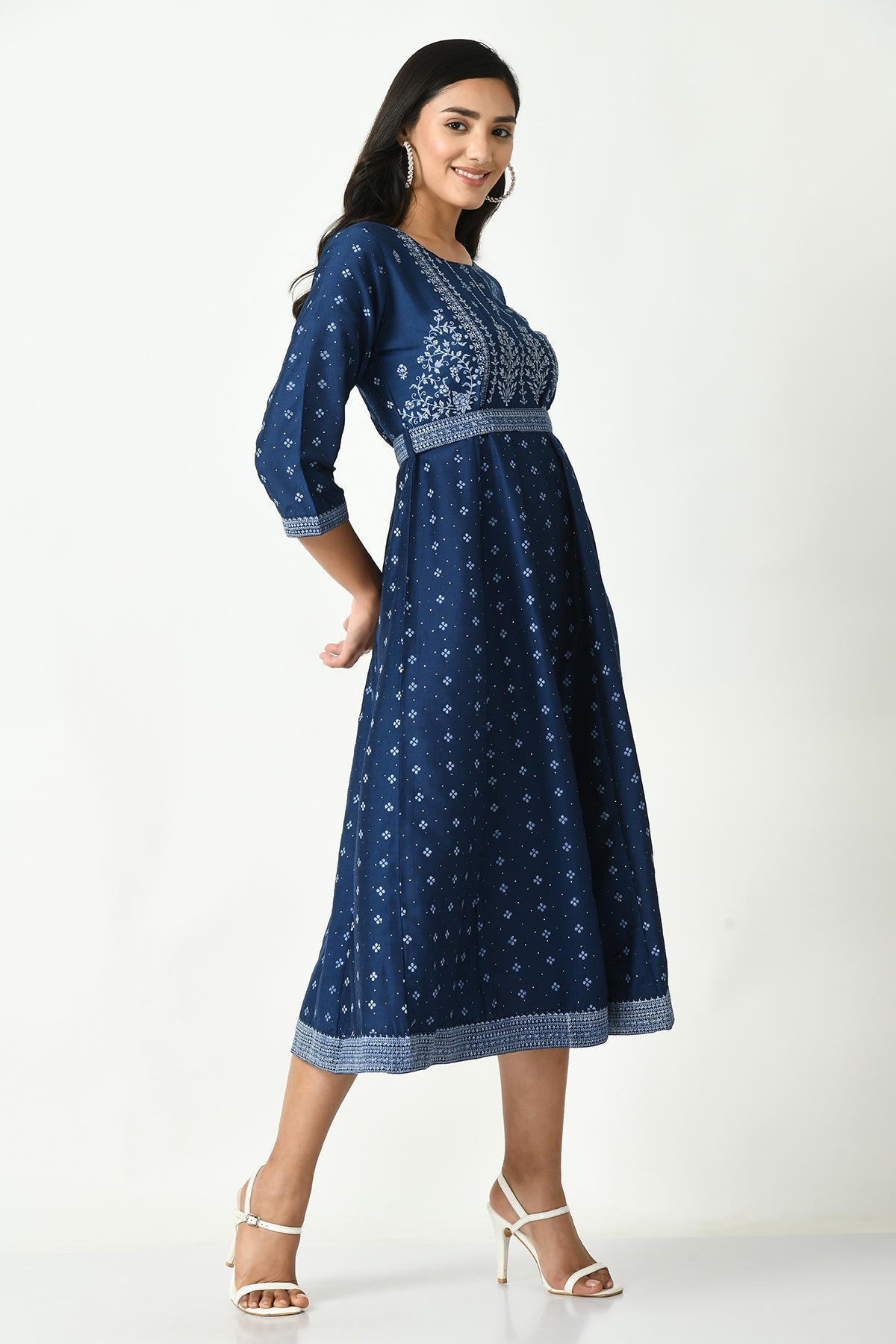 Blue Printed Embellished Kurta