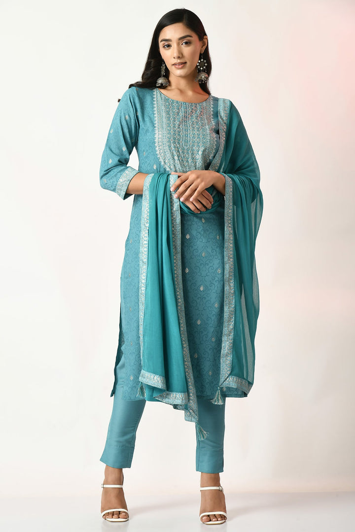 Green Printed Kurta Set