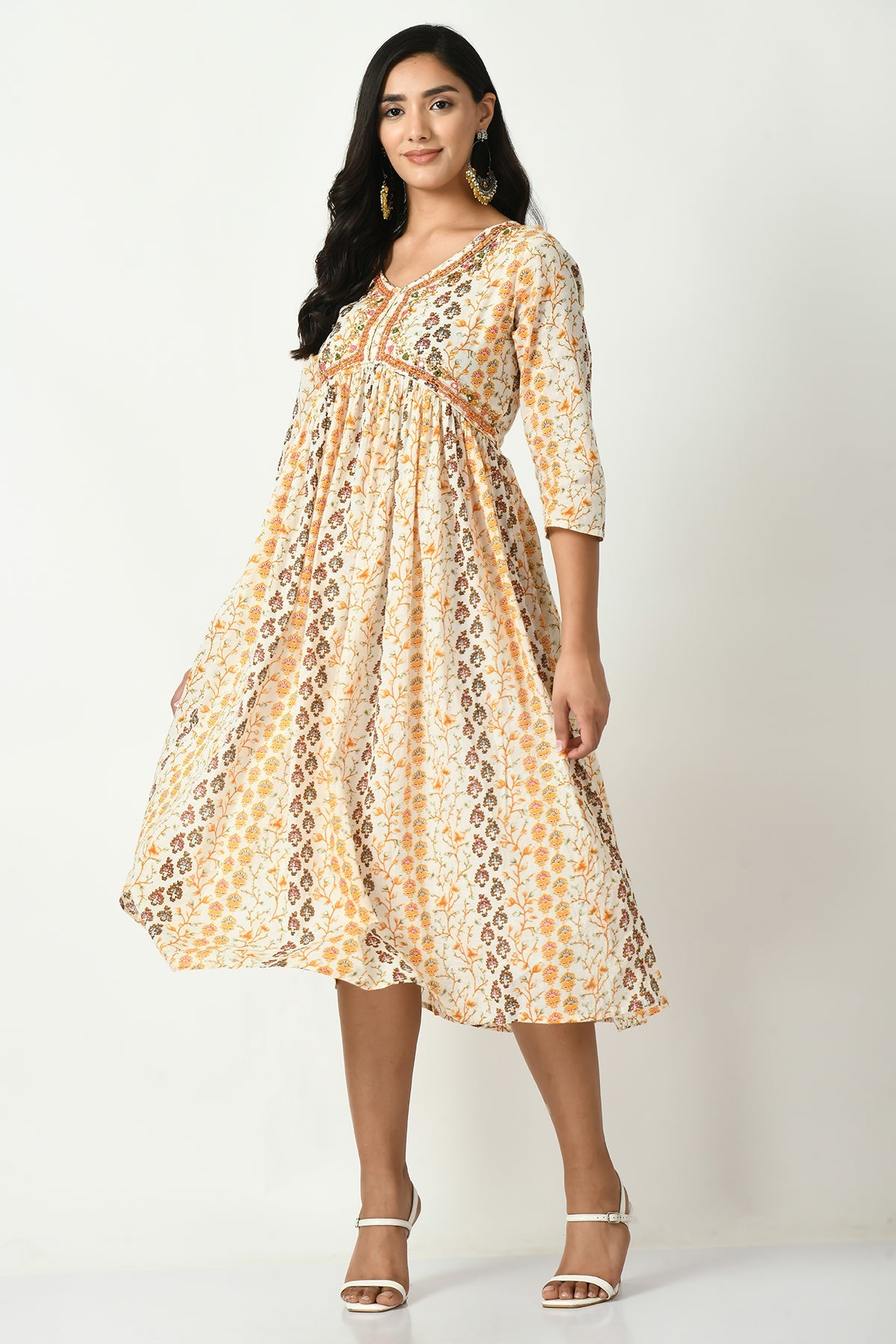 Cream Printed Dress