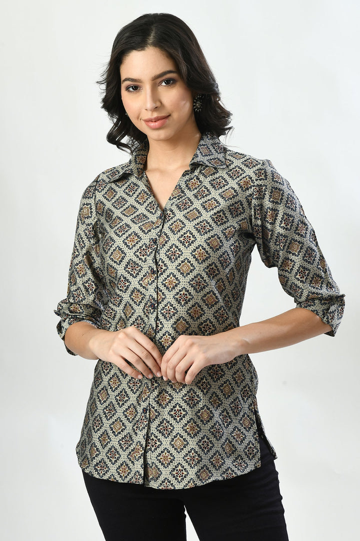 Grey Printed Straight Top