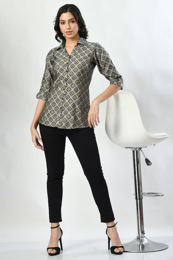 Grey Printed Straight Top