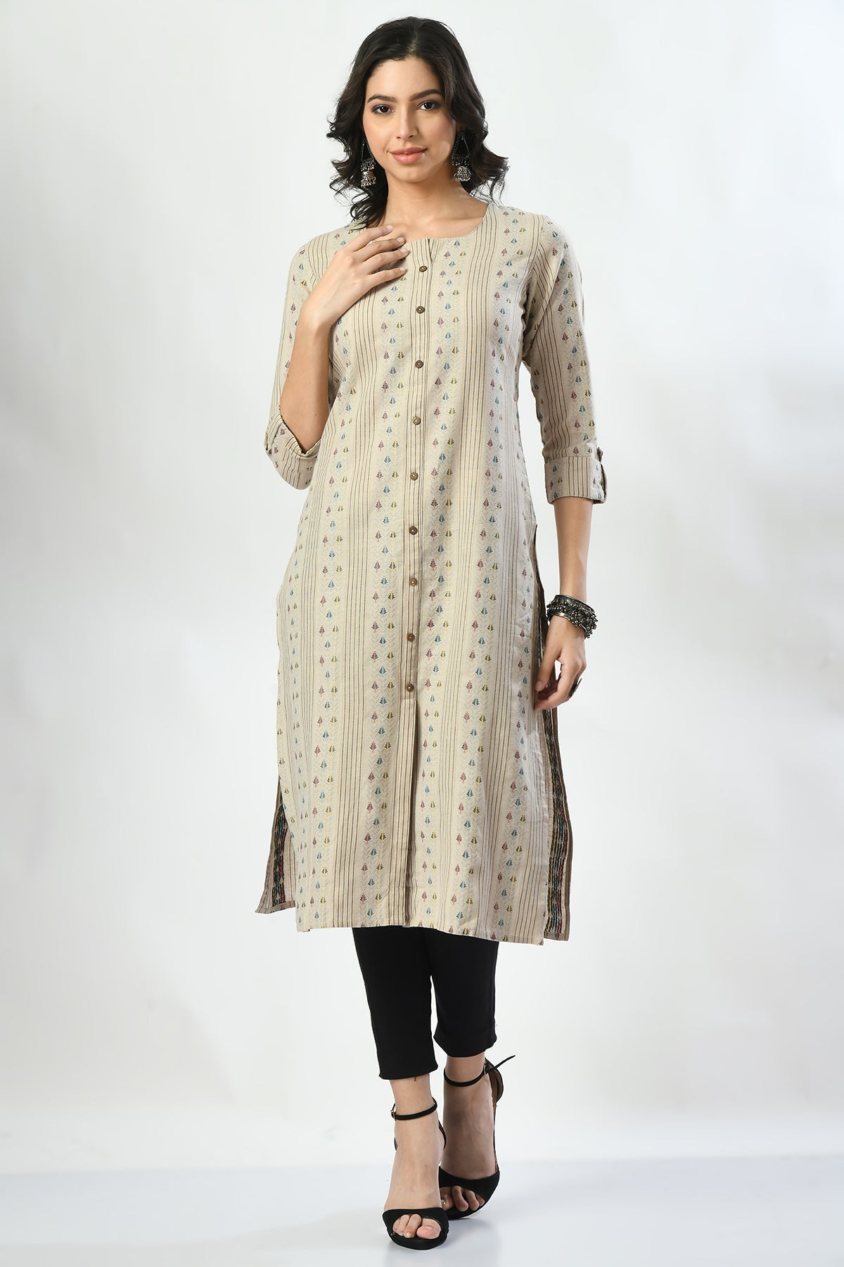 Beige Printed Kurta