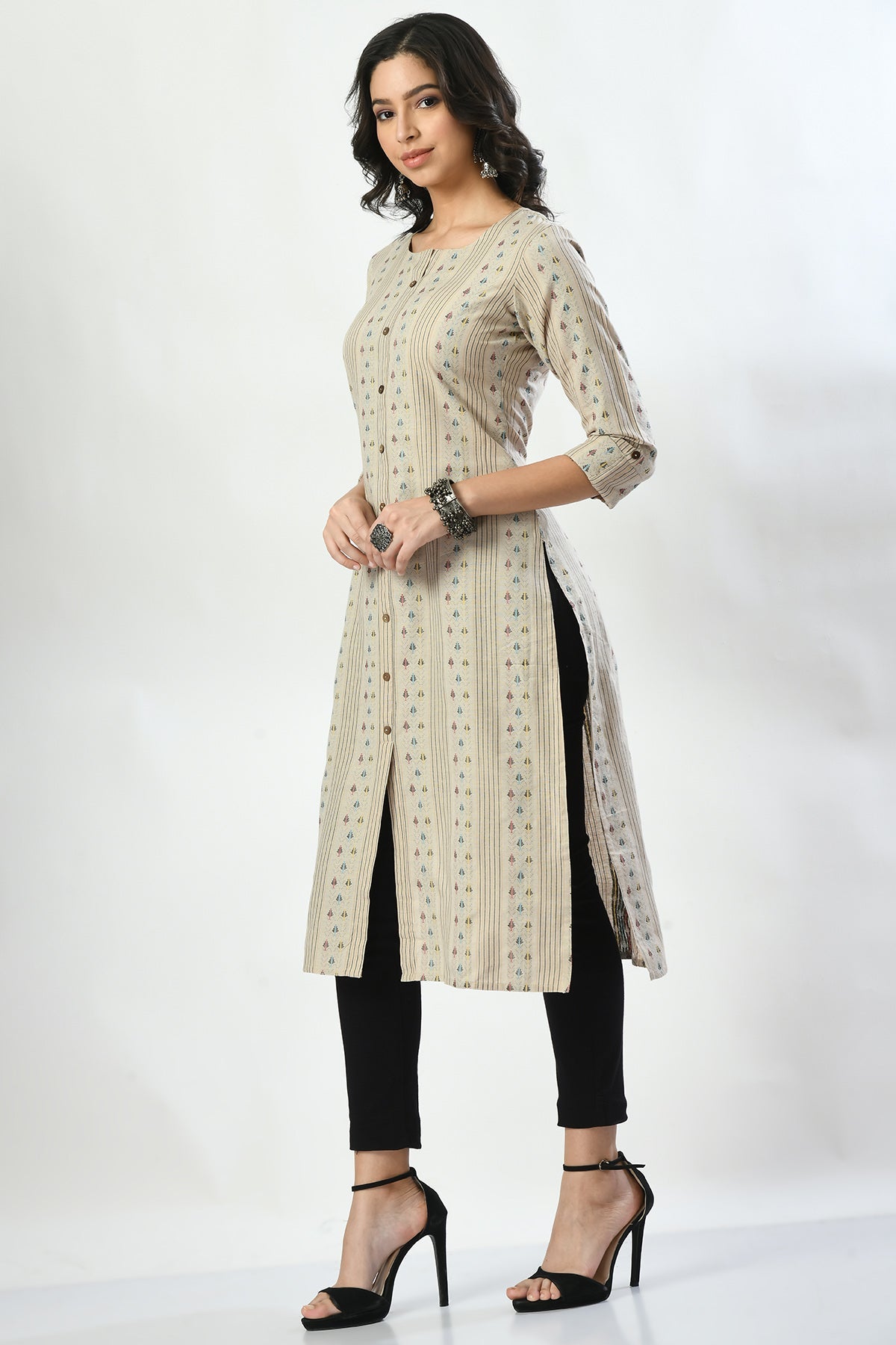 Beige Printed Kurta