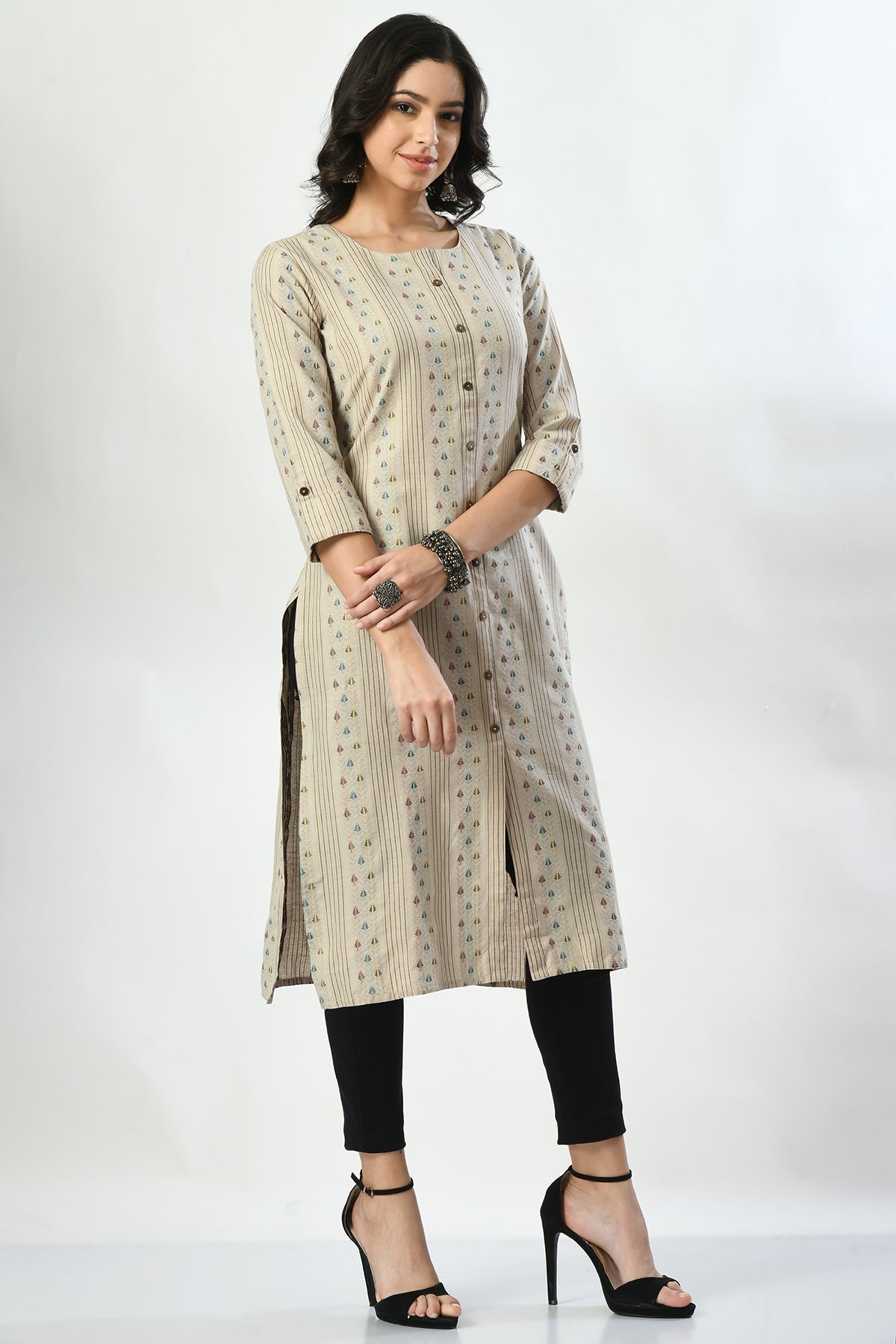 Beige Printed Kurta