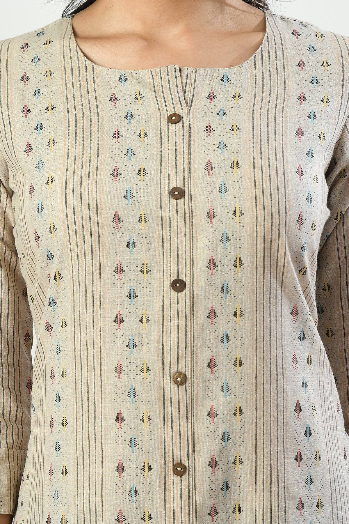 Beige Printed Kurta
