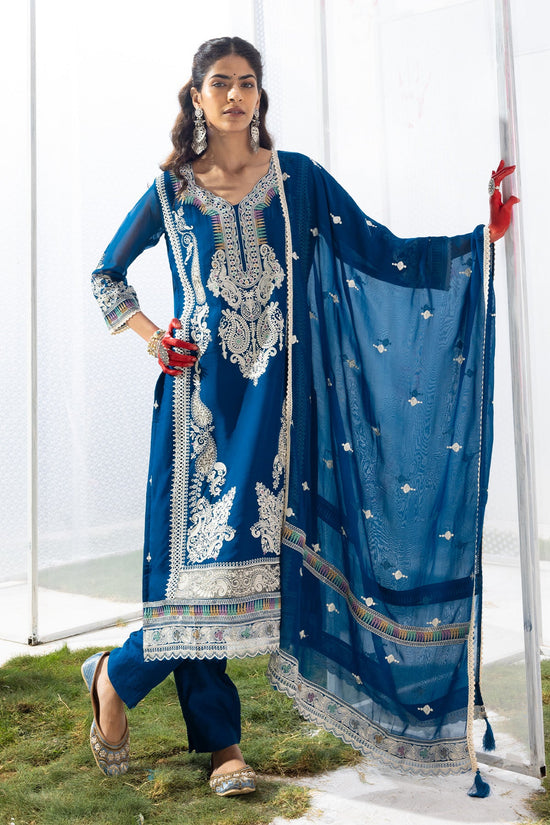 Blue Embroidered Straight Kurta Set