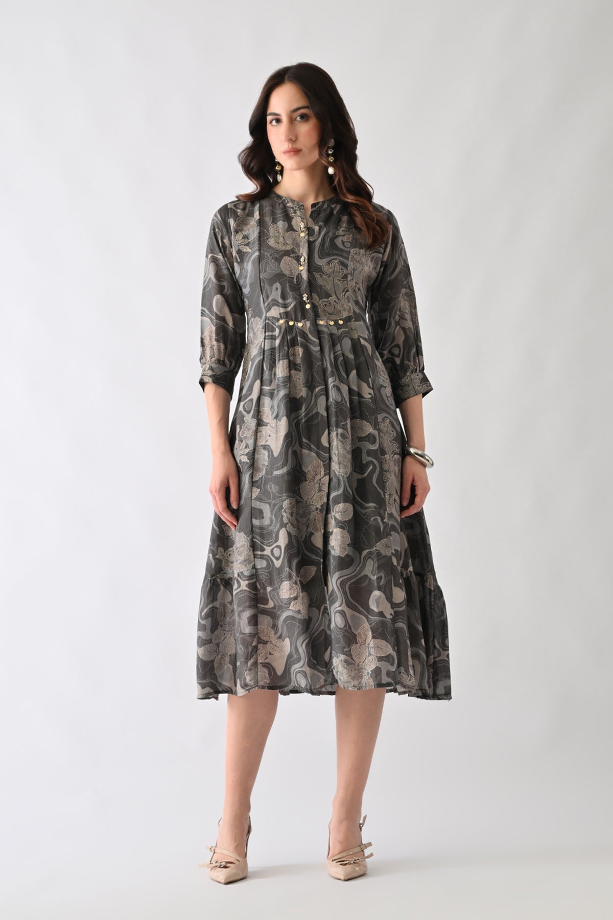 Grey Printed A-Line Dress