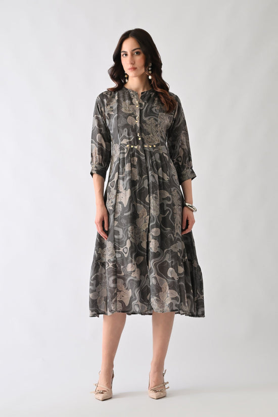 Grey Printed A-Line Dress