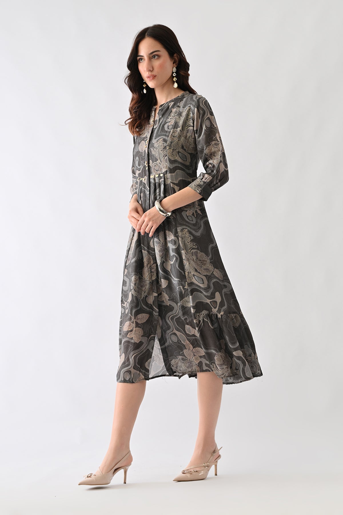 Grey Printed A-Line Dress