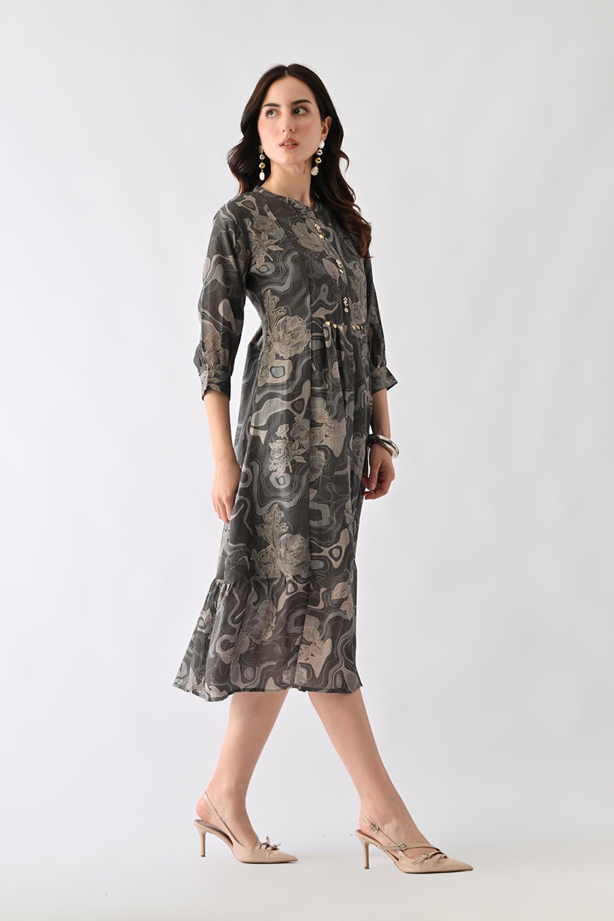Grey Printed A-Line Dress