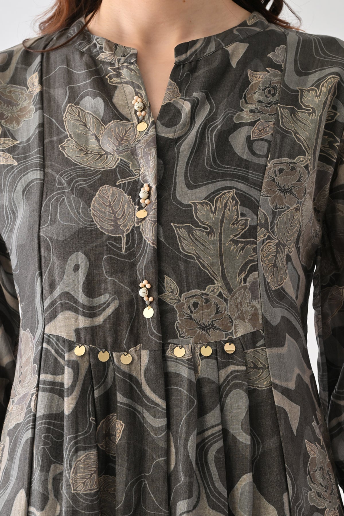 Grey Printed A-Line Dress