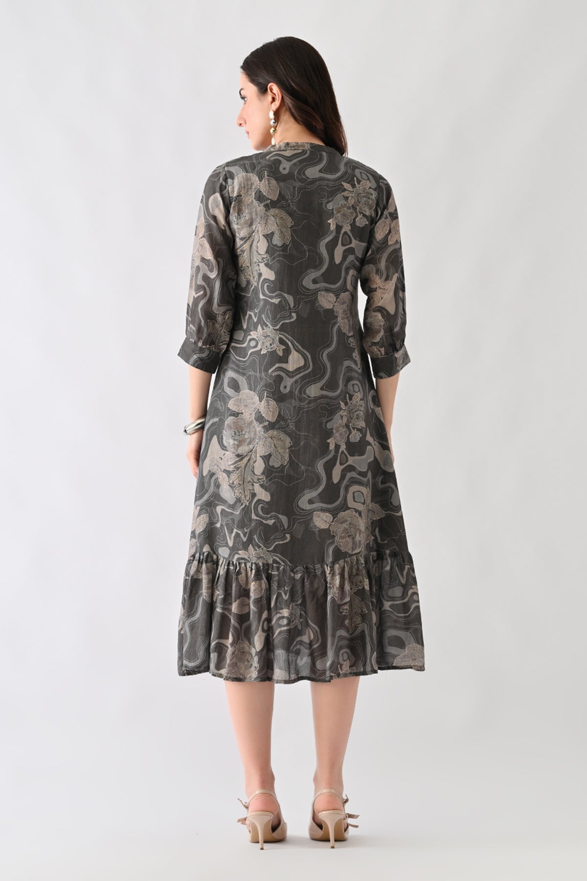 Grey Printed A-Line Dress