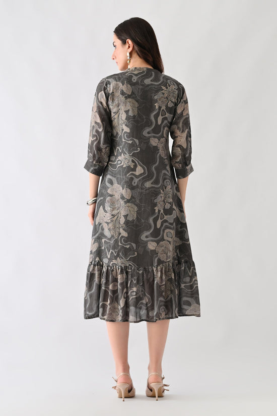 Grey Printed A-Line Dress
