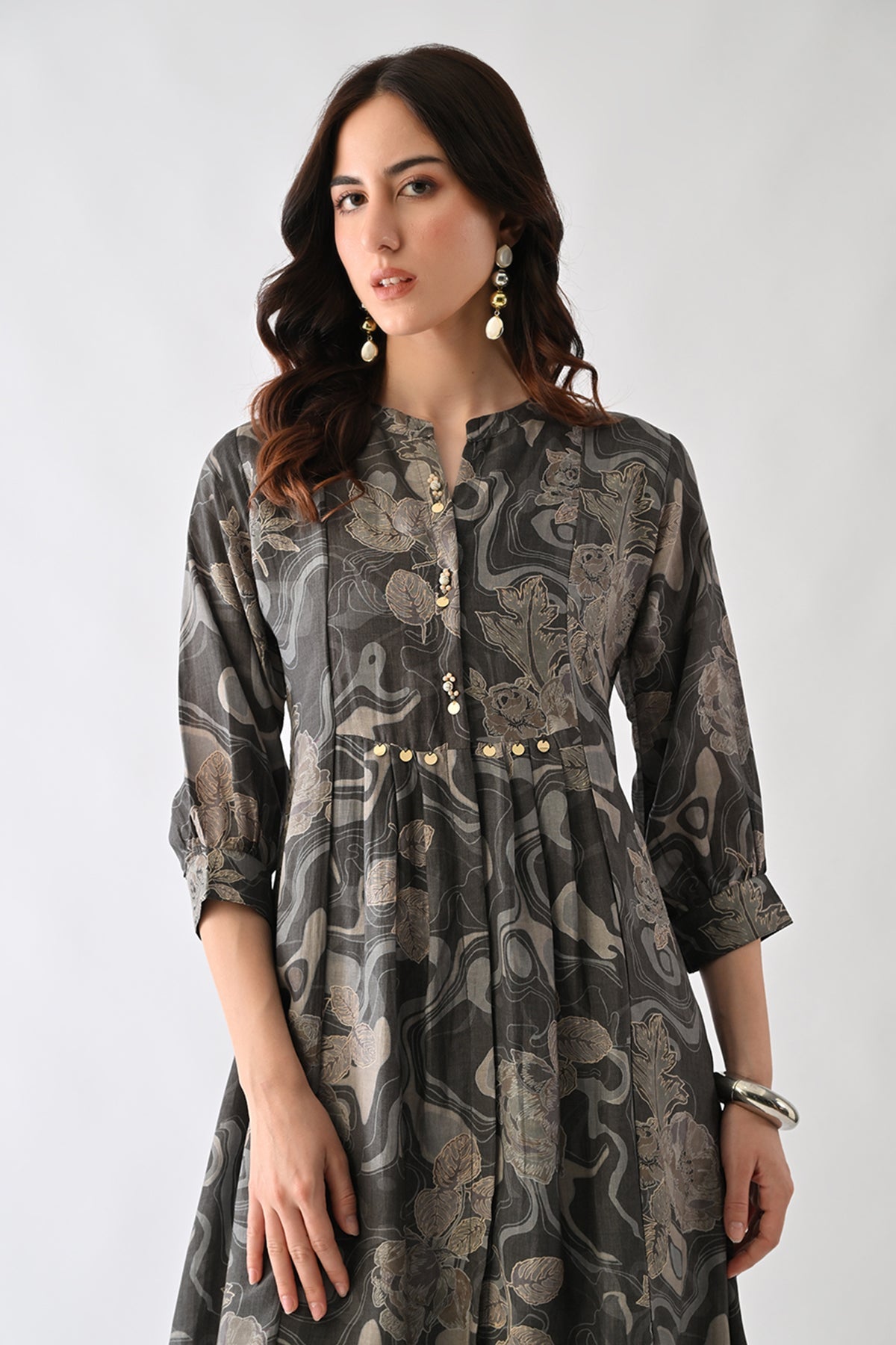 Grey Printed A-Line Dress