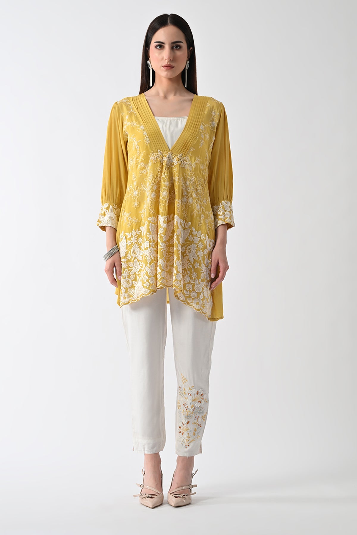 Yellow Embroidered Jacket 3 Pcs Set