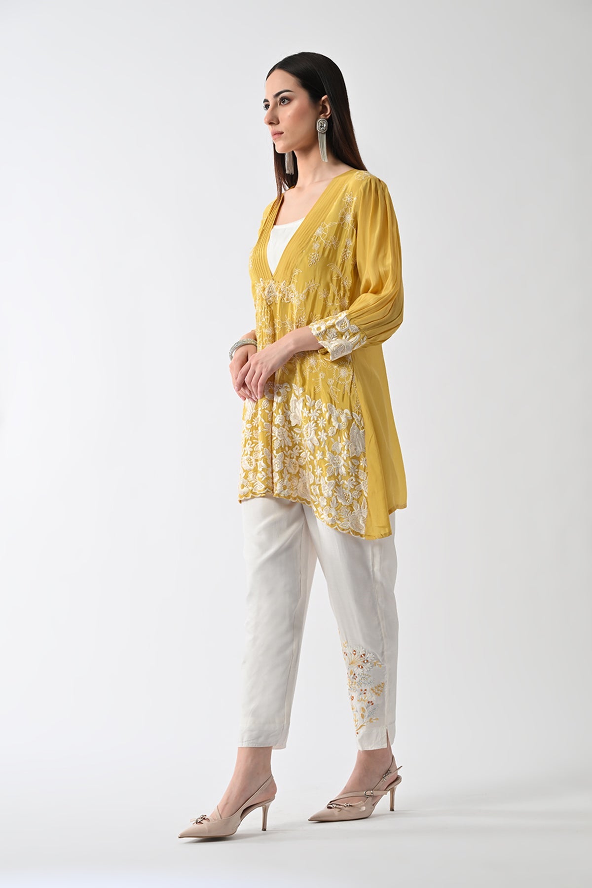 Yellow Embroidered Jacket 3 Pcs Set
