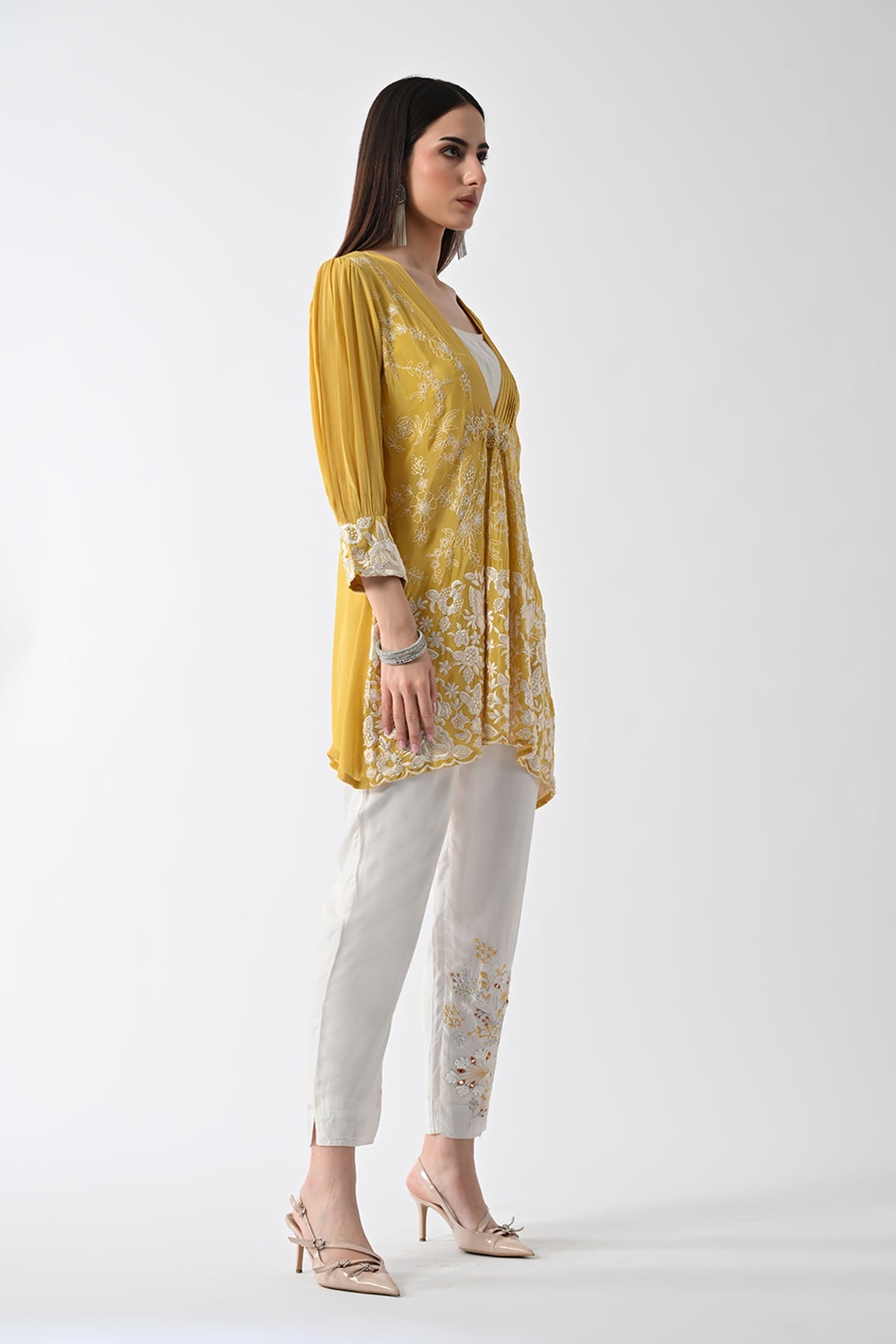 Yellow Embroidered Jacket 3 Pcs Set