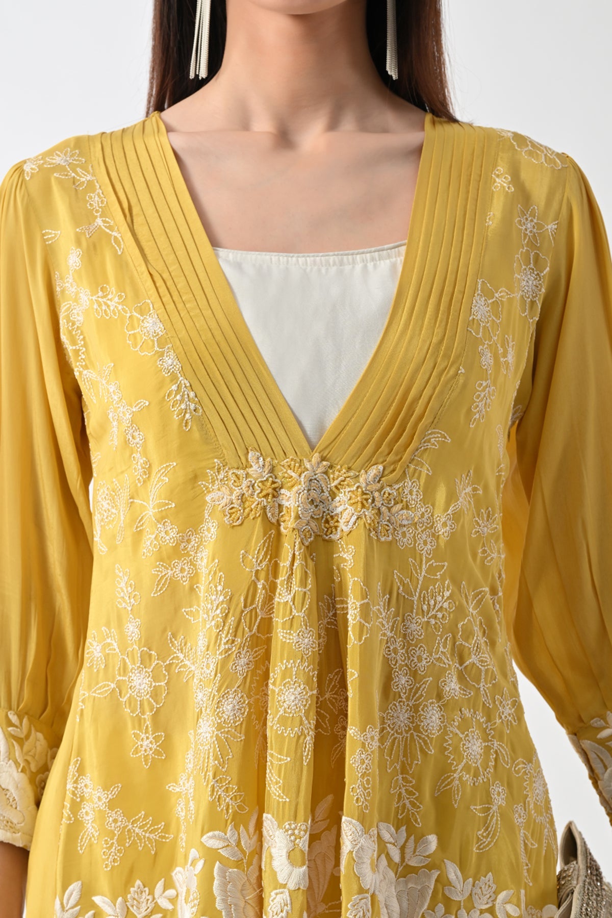 Yellow Embroidered Jacket 3 Pcs Set