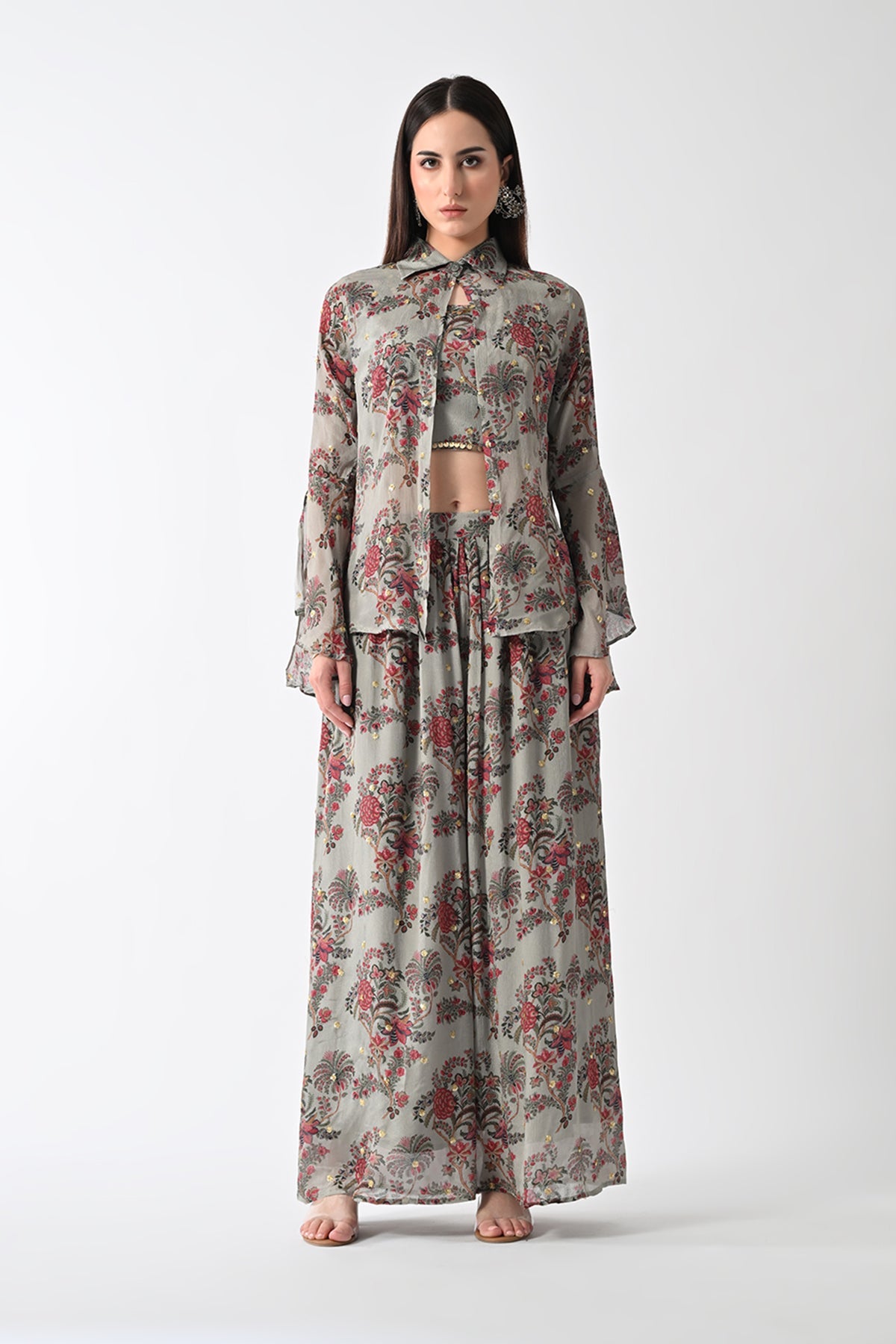 Green Printed Jacket Set