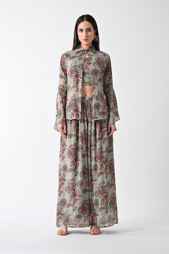 Green Printed Jacket Set