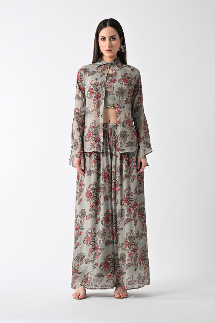 Green Printed Jacket Set