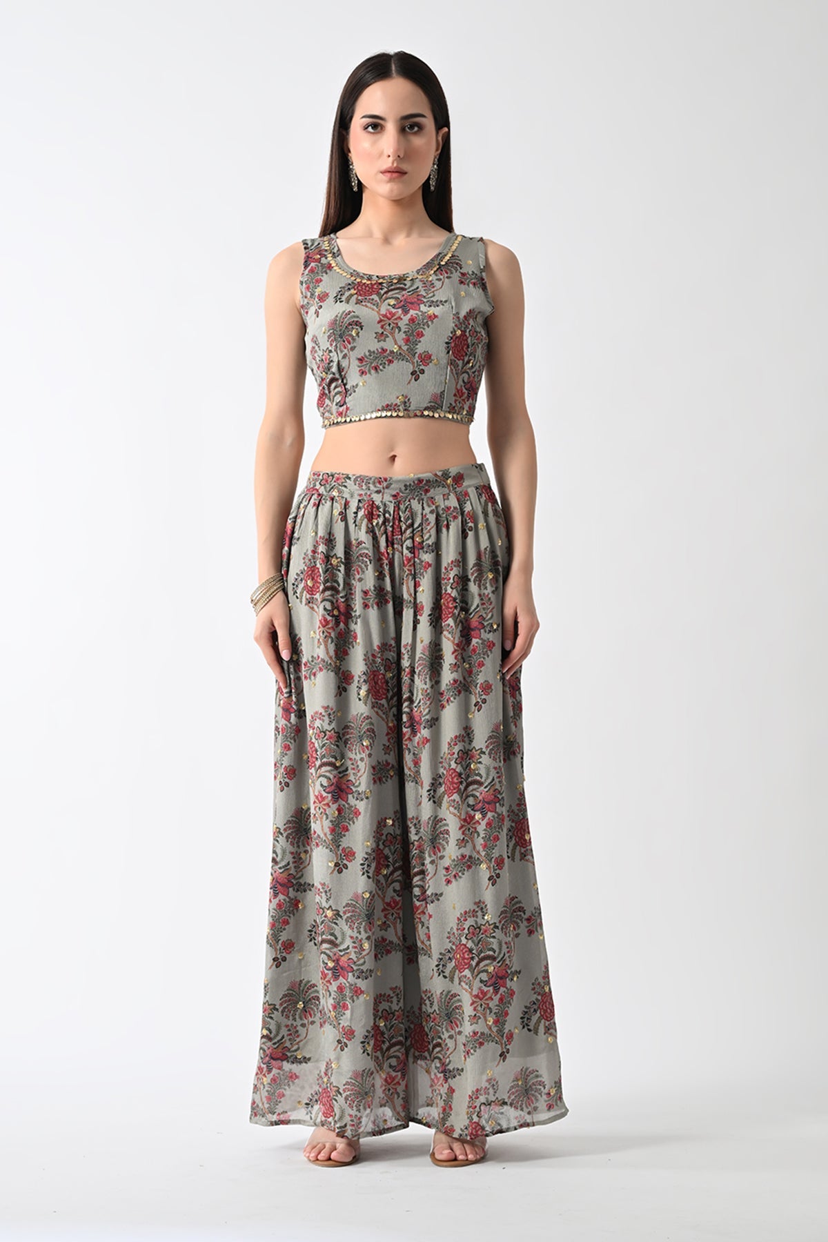 Green Printed Jacket Set