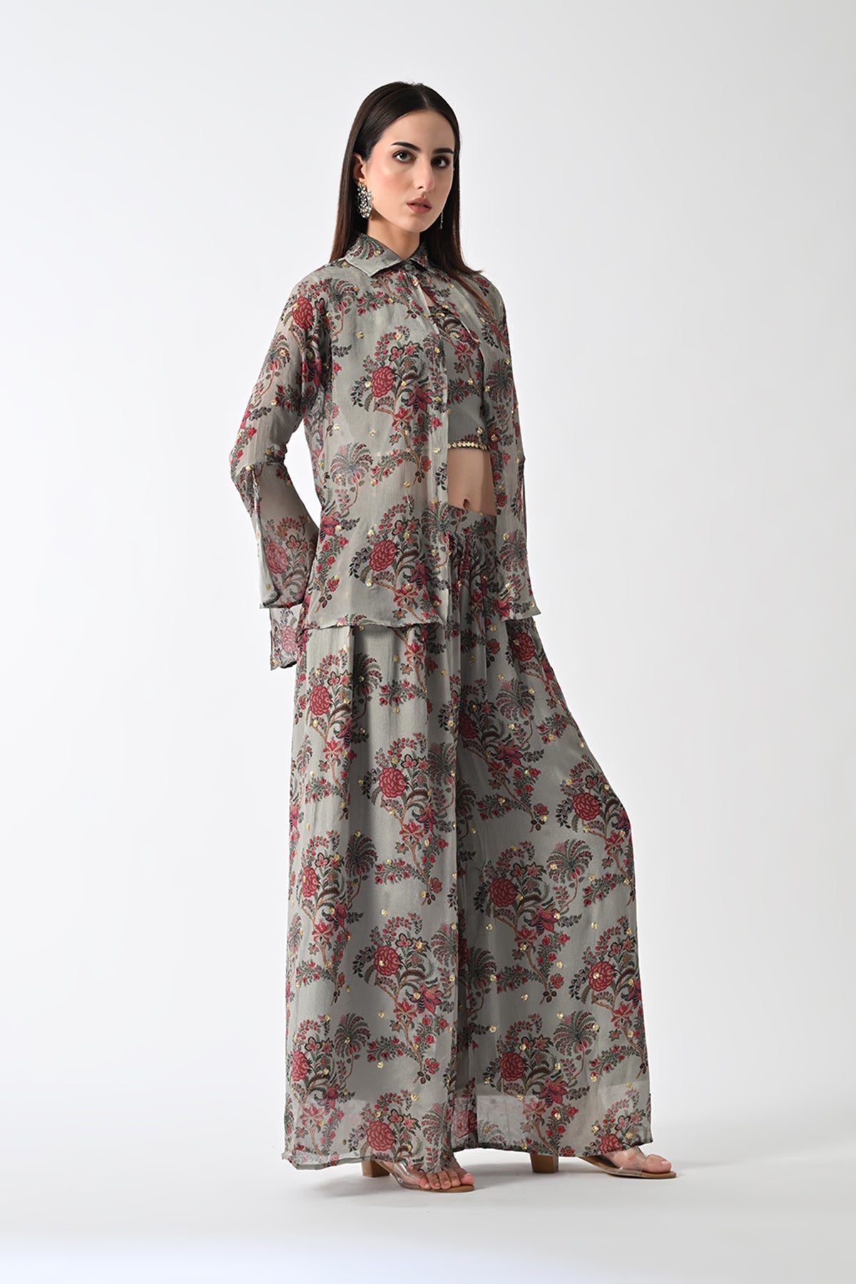 Green Printed Jacket Set