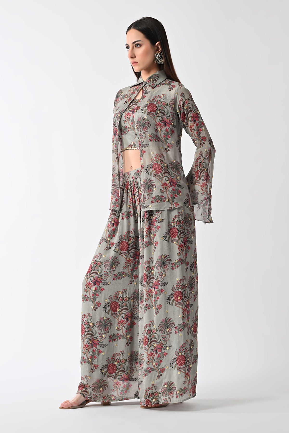 Green Printed Jacket Set