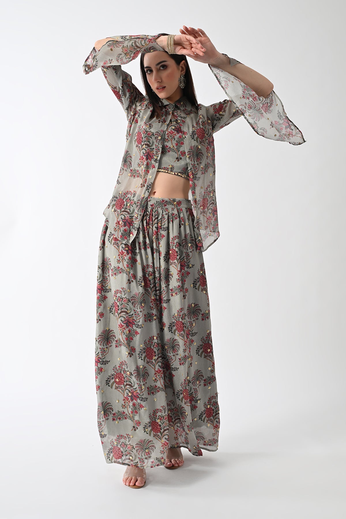 Green Printed Jacket Set