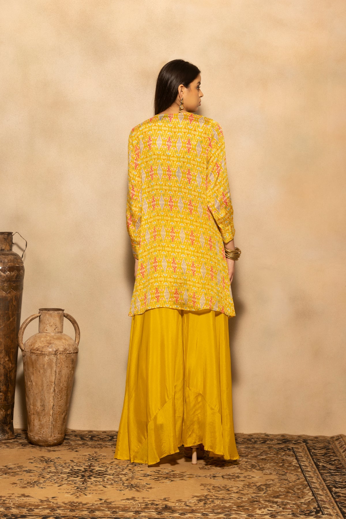 Yellow Embellished Flared Kurta 3 Pcs Set