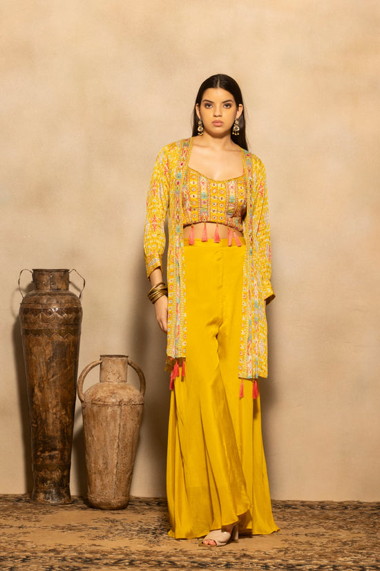 Yellow Embellished Flared Kurta 3 Pcs Set