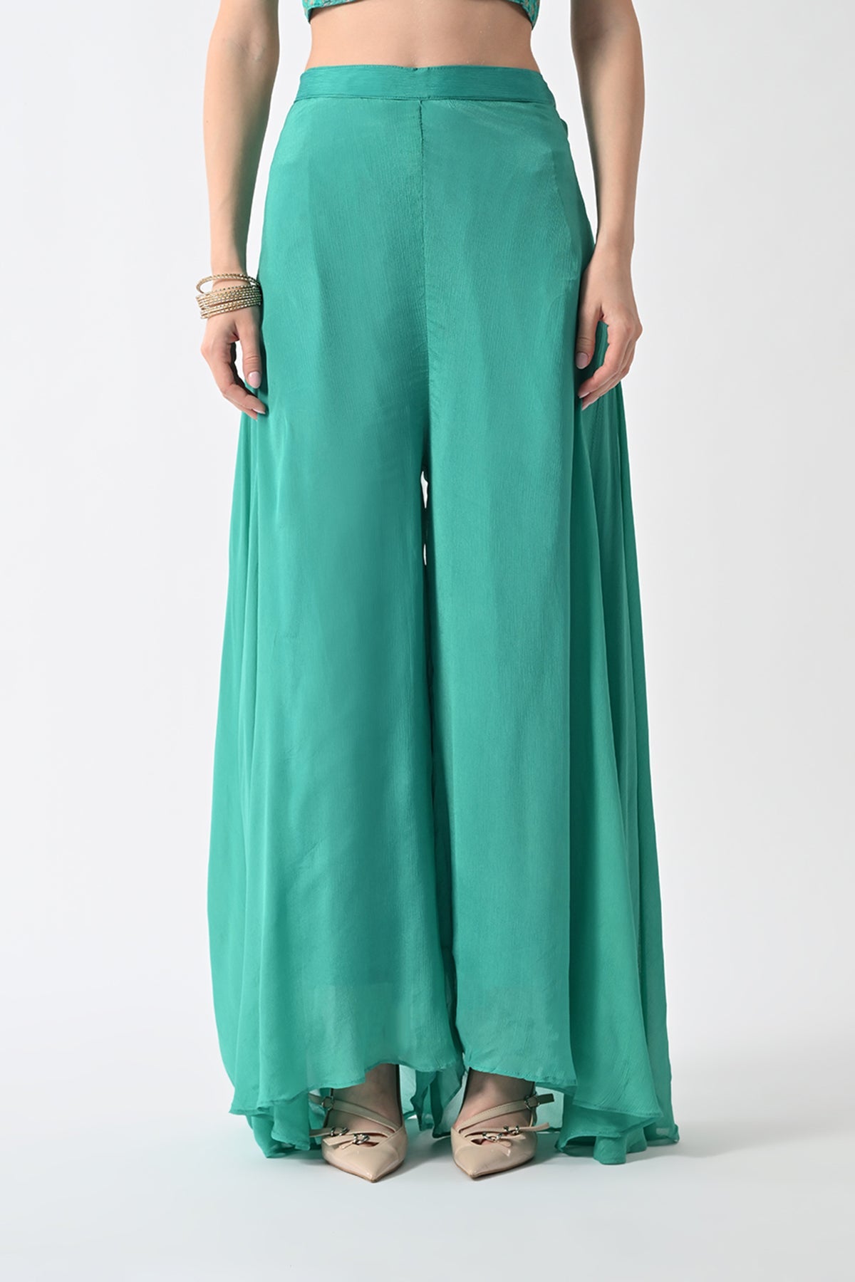 Green Dress with A Printed Shrug