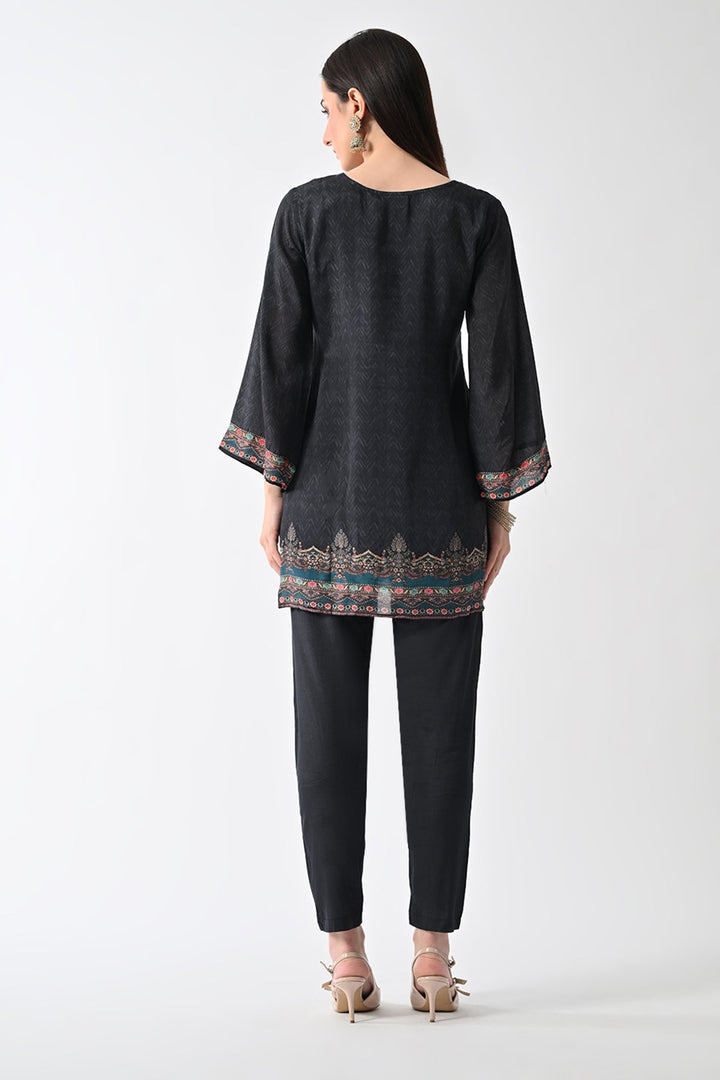 Grey Printed Straight Kurta Set (2 Piece)