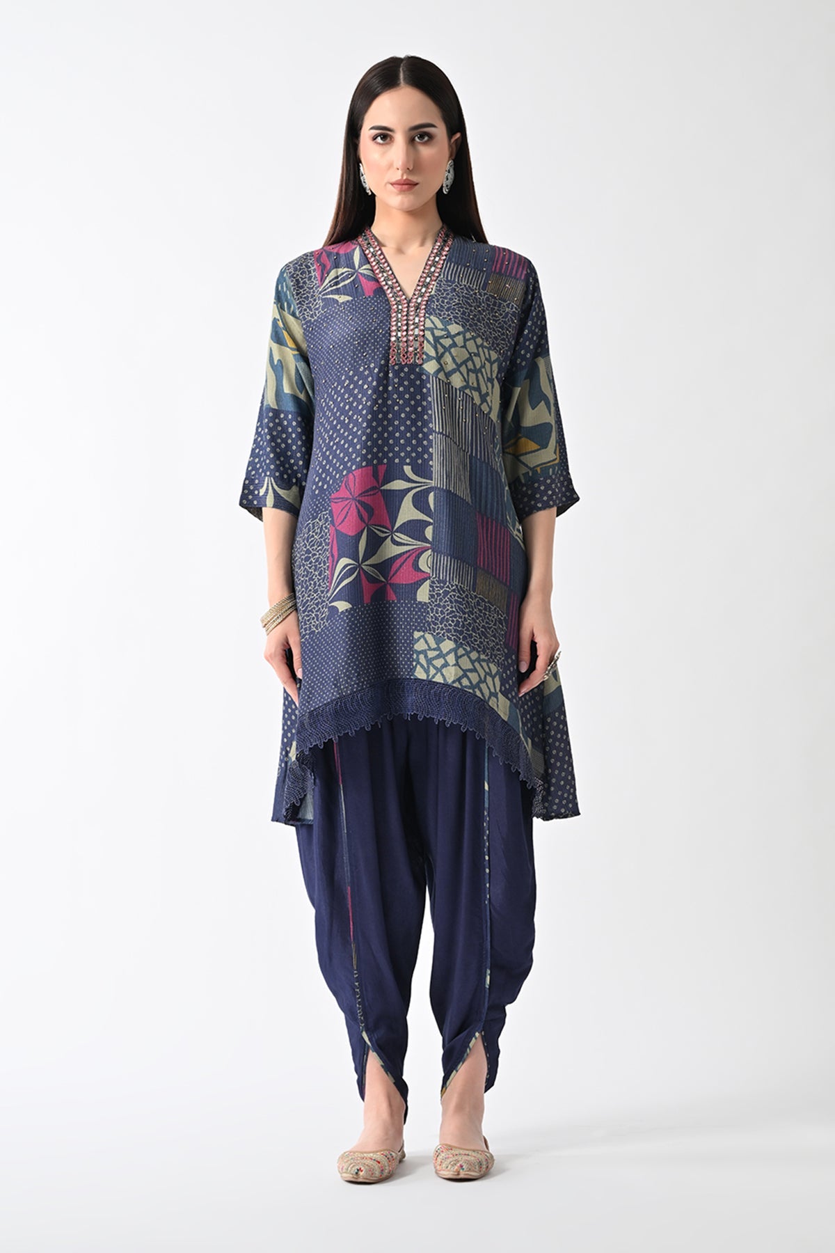 Blue Printed Kurta Set (3 Piece)