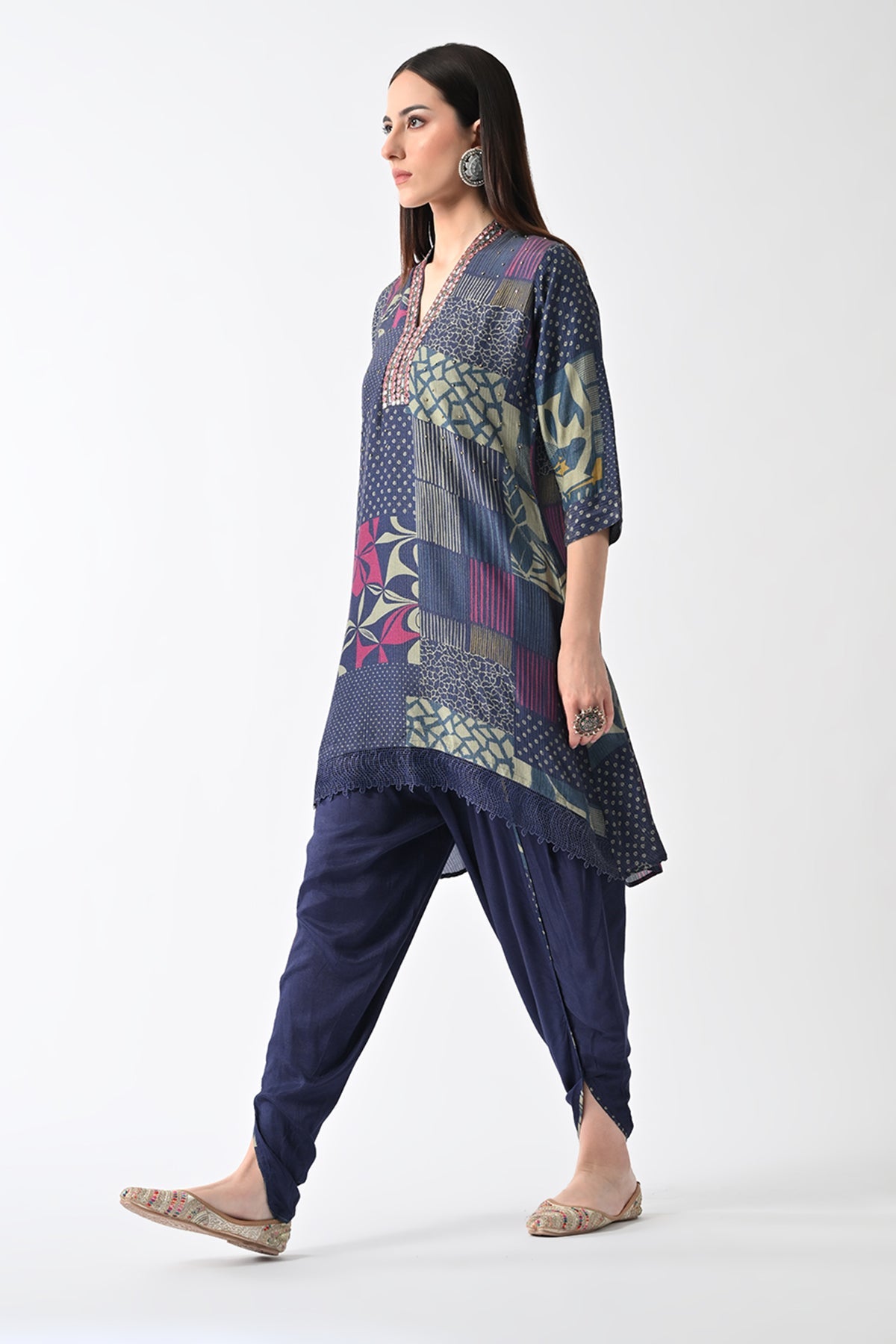 Blue Printed Kurta Set (3 Piece)