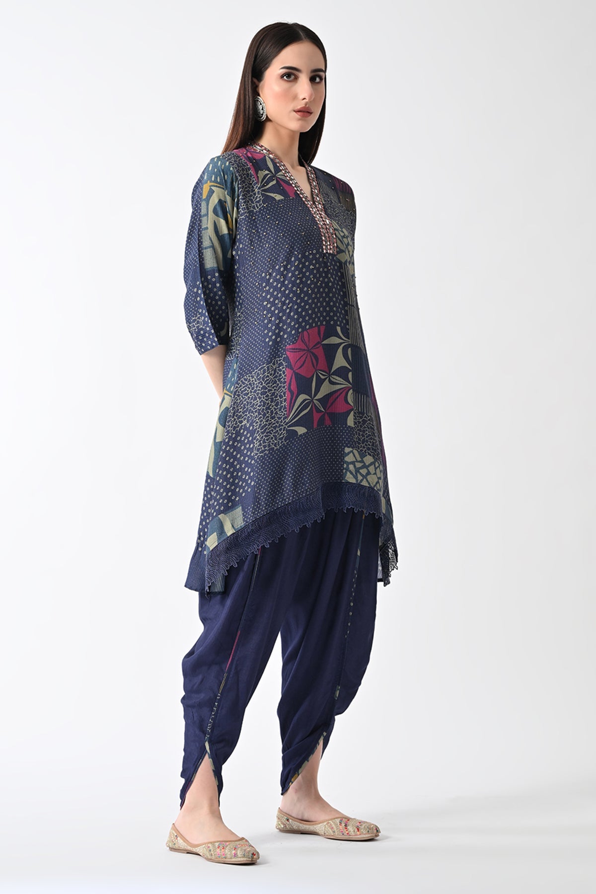 Blue Printed Kurta Set (3 Piece)