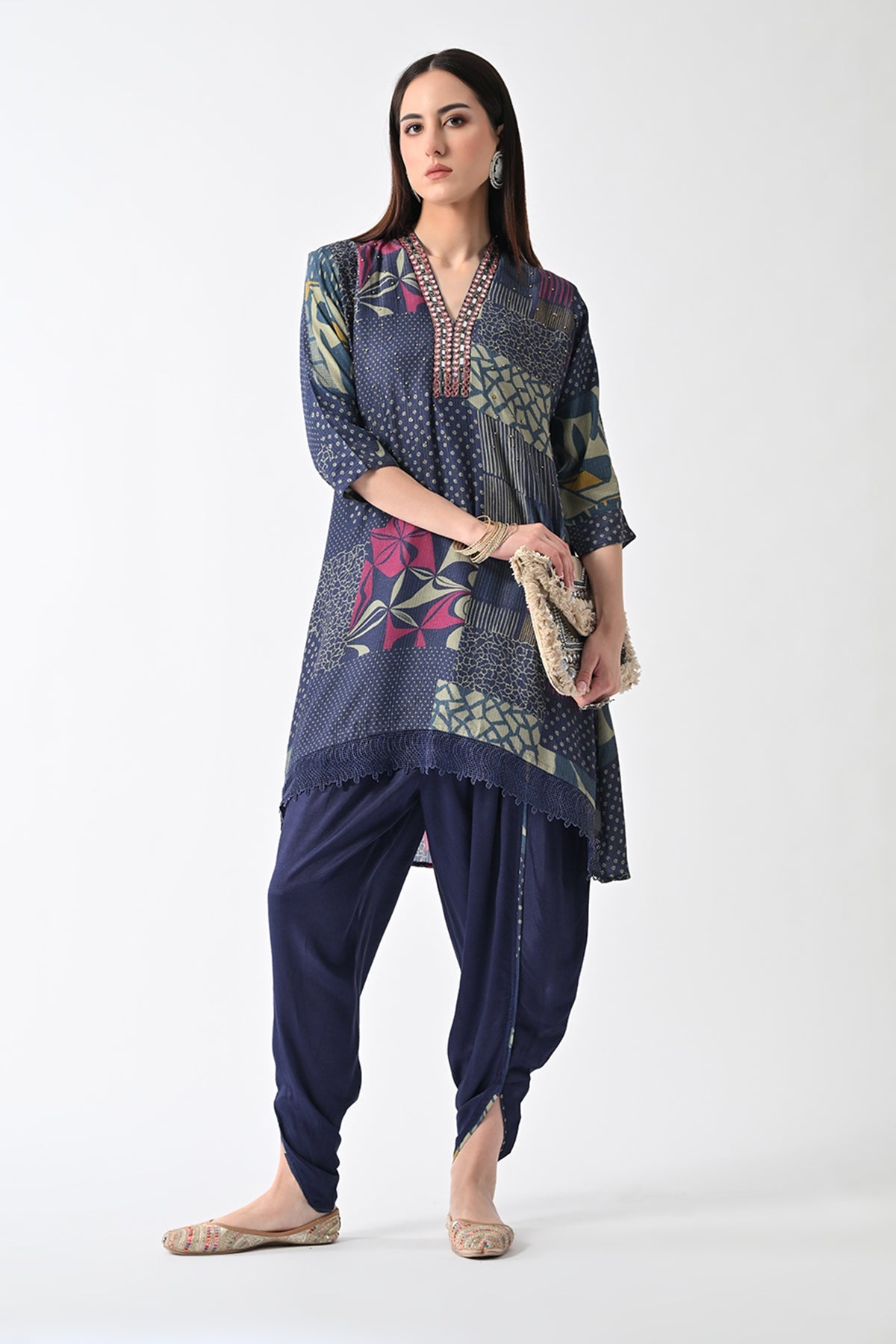 Blue Printed Kurta Set (3 Piece)
