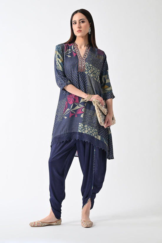 Blue Printed Kurta Set (3 Piece)