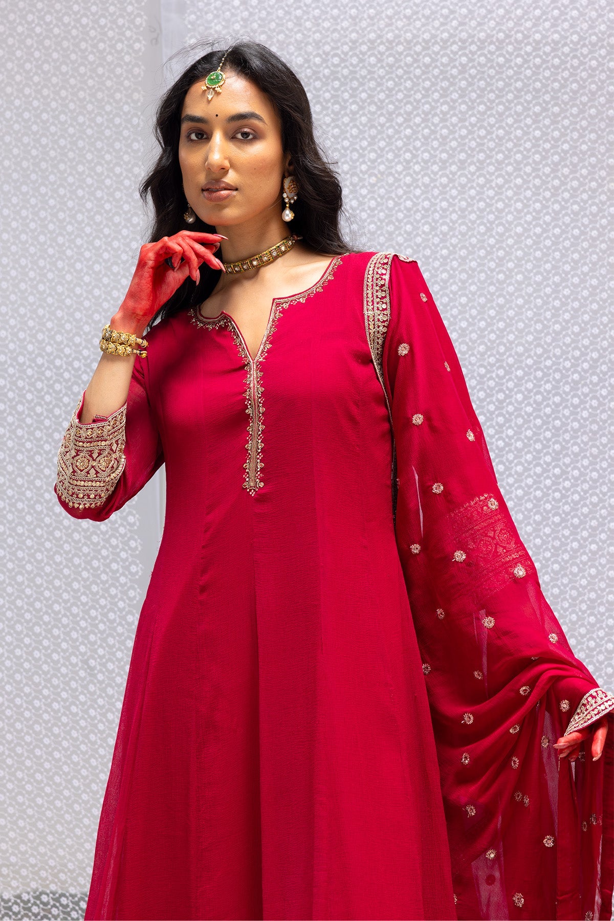 Magenta Embellished Kurta 3 Pcs Set
