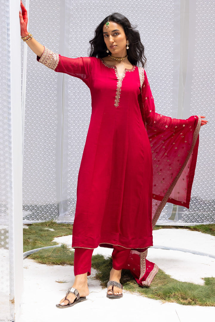 Magenta Embellished Kurta Set