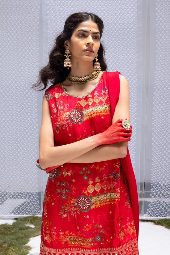 Magenta Embellished Straight Kurta Set