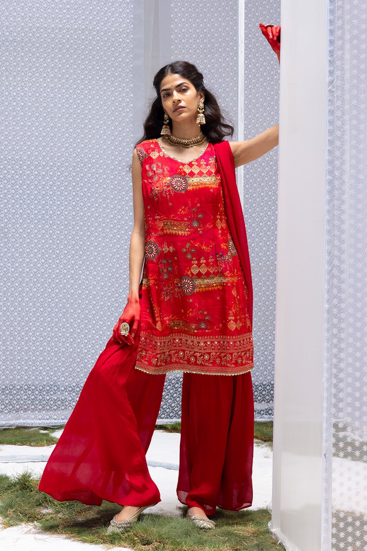 Magenta Embellished Straight Kurta Set