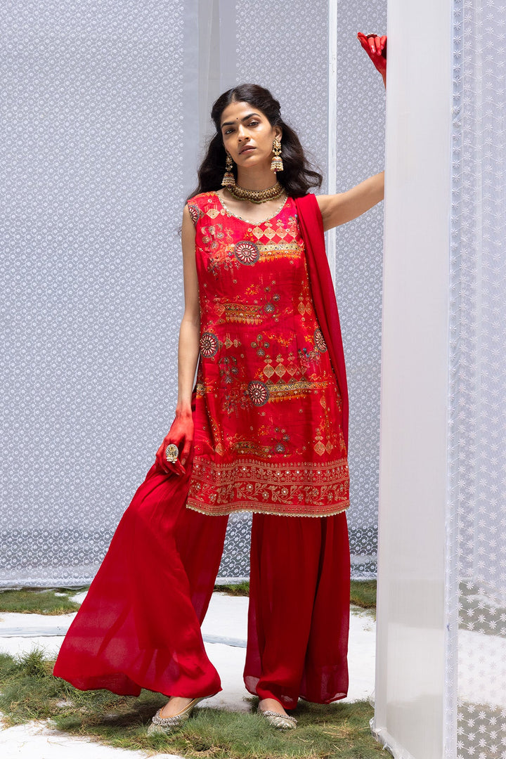 Magenta Embellished Straight Kurta Set