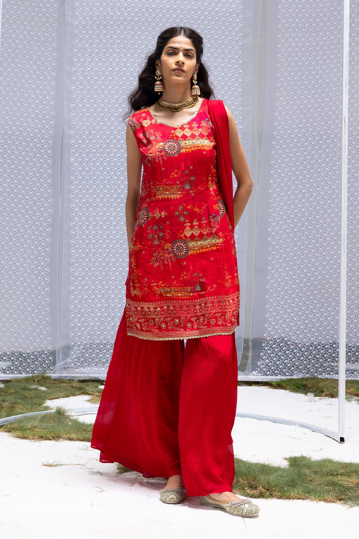 Magenta Embellished Straight Kurta 3 Pcs Set