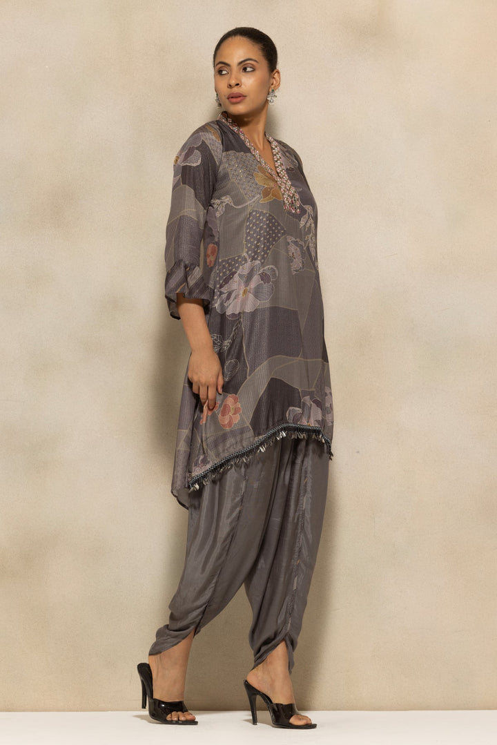 Grey Printed Kurta 2 Pcs Set