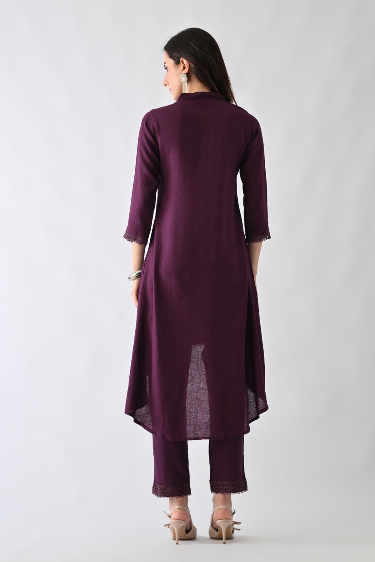 Purple Embellished V-Neck Kurta 2 Pcs Set